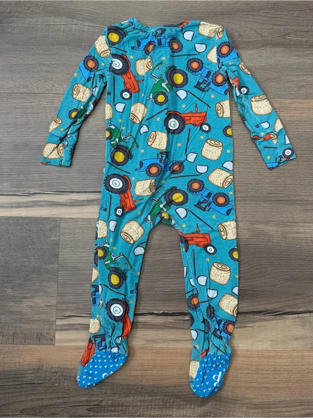 Posh Peanut Roberts Farm Tractor Zip Footie Bamboo Pajamas - Blue - Sz. 18-24m